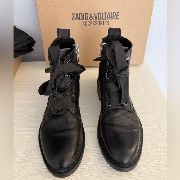 Zadig & Voltaire Laureen Roma Leather Combat Boots – Size 40 (Noir) - Picture 13 of 13